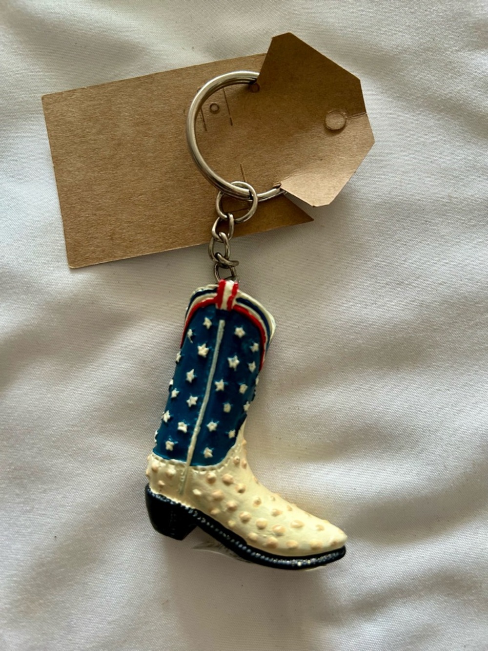 Patriotic Cowboy Boot Keychain - Blue & Cream